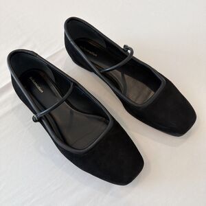 Reformation Womens Sz 9 Black Suede Mary Jane Flats Square Toe Preppy Academia